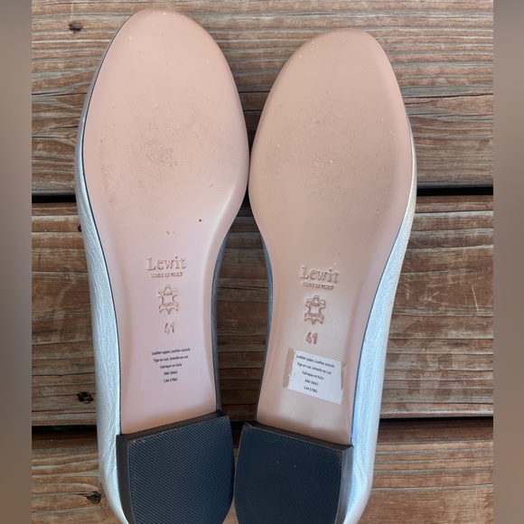 LEWIT LEA METALLIC SILVER BALLERINA FLAT LEATHER WOMEN’s Size 41 - Picture 7 of 8